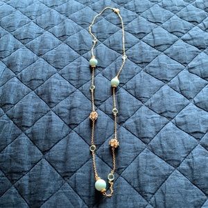 J crew long necklace in blue with crystal accents